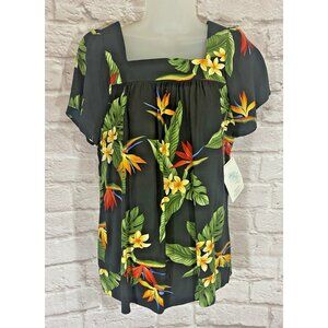 NEW Puanani Hawaiian Shirt Medium Square‎ Neck Flutter Sleeve Luau Tropical Top